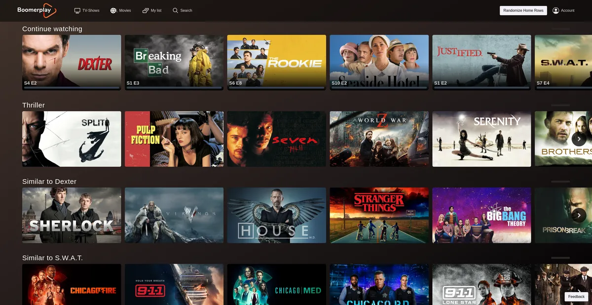 Screenshot of Boomerplay - Platform to track your watching habits and find new movies and shows to watch